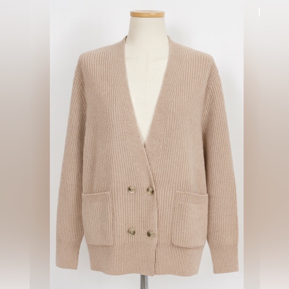 NWT Haven Well Within Cashmere, Tan Double-Breasted Cardigan Costal Grandma SZ M